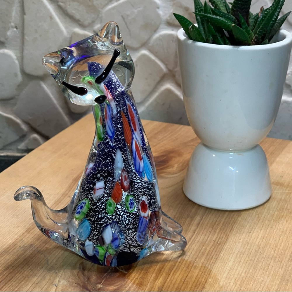 VINTAGE MURANO STYLE | Millefiori Art Glass Cat Figurine (1 of 2)